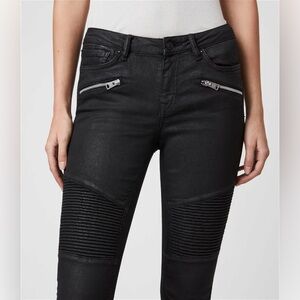Zara zipper-detail black moto skinny jeans